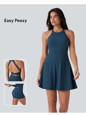 NWT Halara SoftlyZero Airy Backless Active Dress w/ Shorts - Navy Blue - Size XL